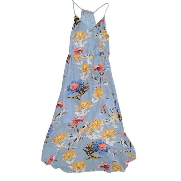 LUCKY BRAND Blue Floral Print Hi-Low Faux Wrap Dress Size XS - Picture 2 of 11